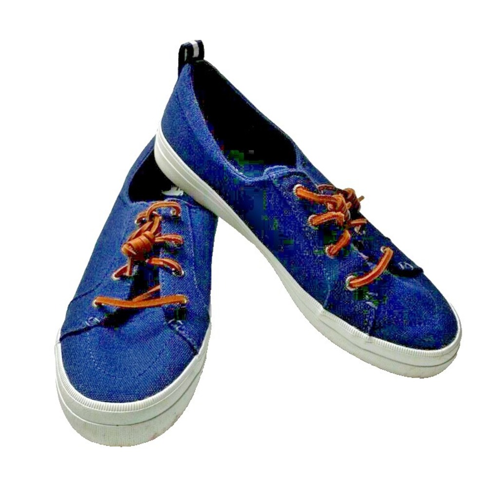 Sperry Crest Vibe Sneakers Womens 9.5 Navy Canvas Slip On Memory Foam Coastal